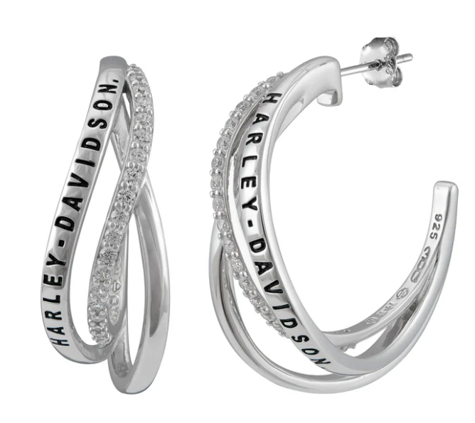 Pendientes de aro Harley-Davidson retorcidos y brillantes para mujer
