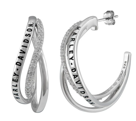 Pendientes de aro Harley-Davidson retorcidos y brillantes para mujer