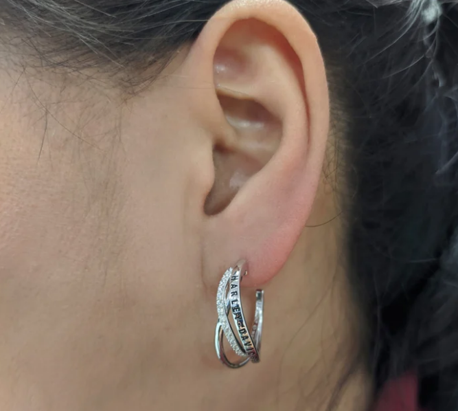 Pendientes de aro Harley-Davidson retorcidos y brillantes para mujer
