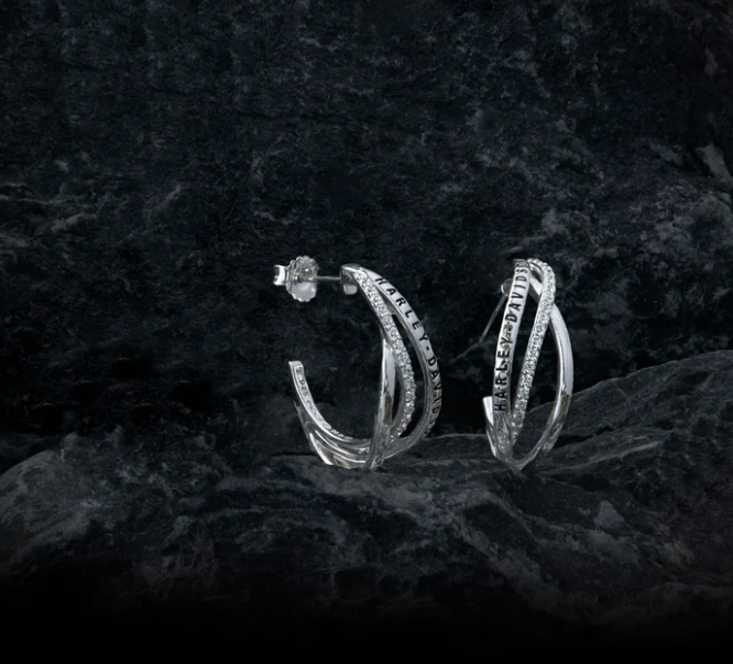Pendientes de aro Harley-Davidson retorcidos y brillantes para mujer