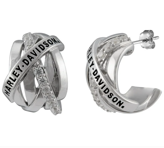 Aretes tipo argolla estilo Harley-Davidson con adorno retorcido para mujer