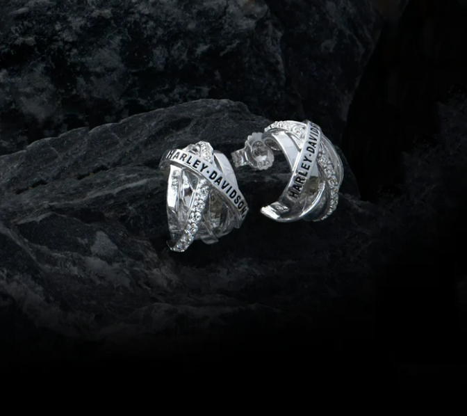Aretes tipo argolla estilo Harley-Davidson con adorno retorcido para mujer