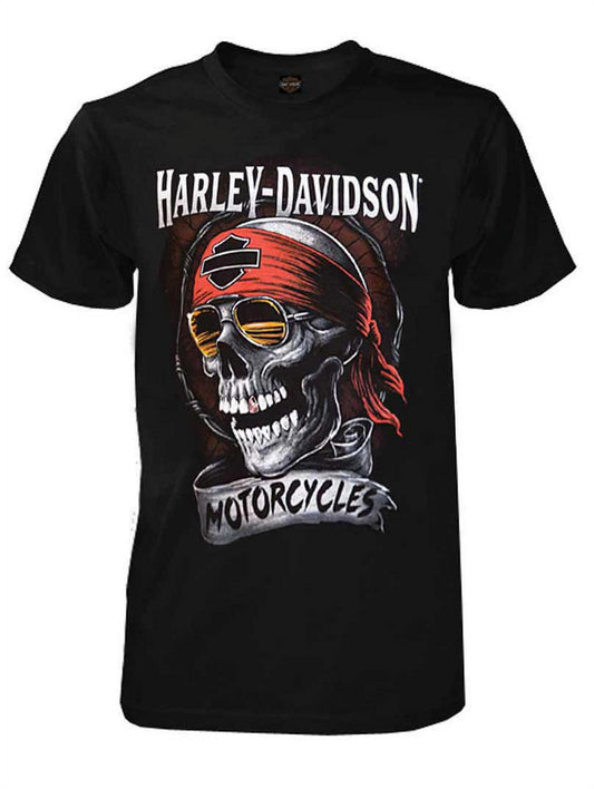 Harley-Davidson Men's Distressed Shady Skull Camiseta de manga corta, negra (3XLT), Harley Davidson