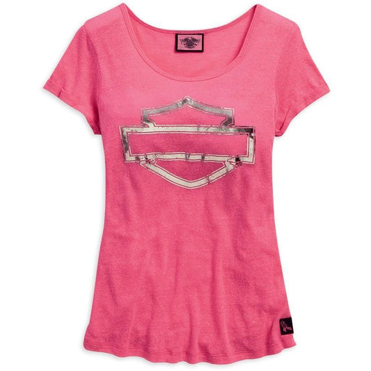 Women's Tee, Pink Label Metallic Bar &amp; Shield 99119-15VW