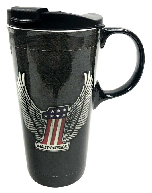 Harley-Davidson The Perfect Ceramic Travel Cup, Winged #1 Logo, 17 oz. 3CTC4917, Harley Davidson
